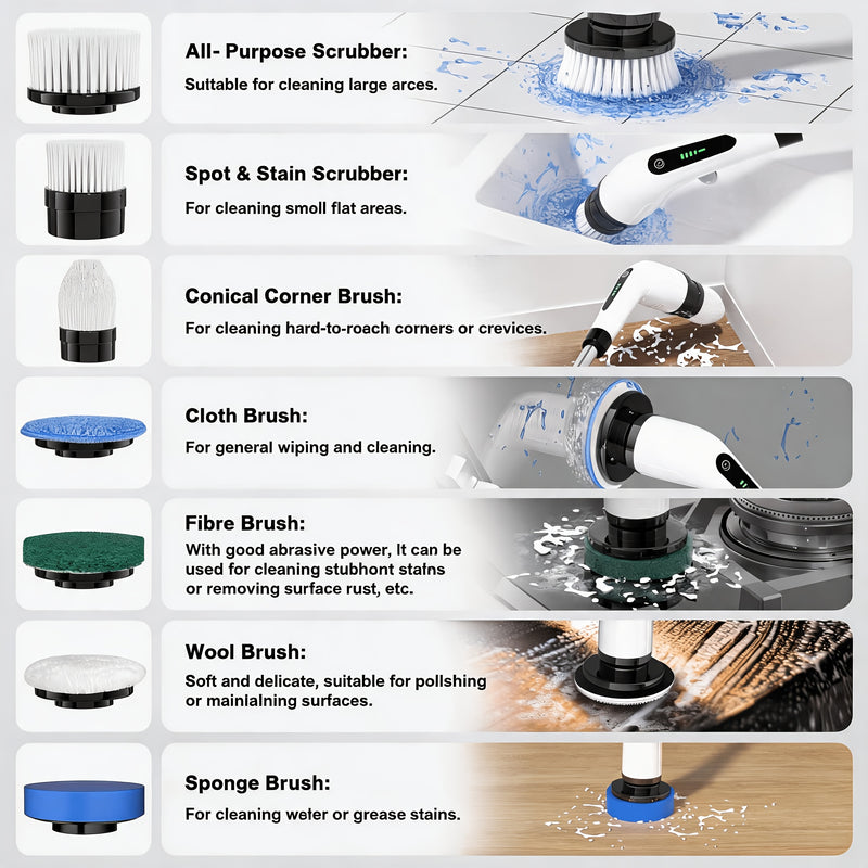 Cordless Electric Spin Brush – 7 Heads, 2-Speed