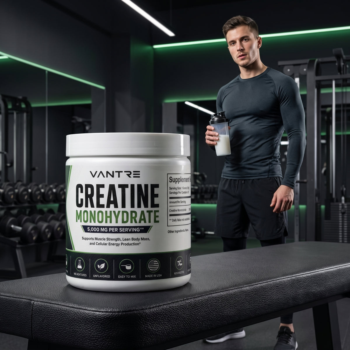Creatine Monohydrate 5,000mg – Unflavored Pure Creatine Powder, 50 Servings, 281g