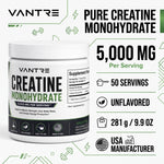 Creatine Monohydrate 5,000mg – Unflavored Pure Creatine Powder, 50 Servings, 281g