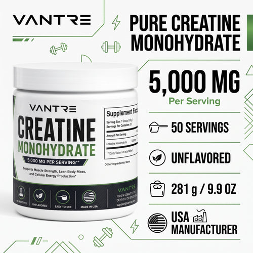 Creatine Monohydrate 5,000mg – Unflavored Pure Creatine Powder, 50 Servings, 281g