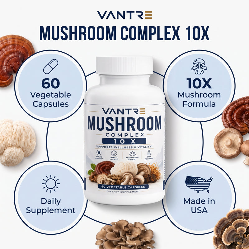 Mushroom Complex 10X – 60 Vegetable Capsules | Multi-Mushroom Dietary Supplement