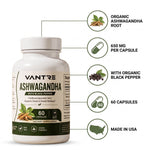 Organic Ashwagandha 650mg with Black Pepper – 60 Capsules | Dietary Supplement