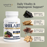 Shilajit Adaptogen Complex – Shilajit, Ashwagandha, Tongkat Ali & Sea Moss – 30 Capsules