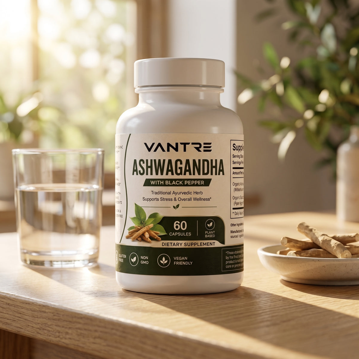 Organic Ashwagandha 650mg with Black Pepper – 60 Capsules | Dietary Supplement