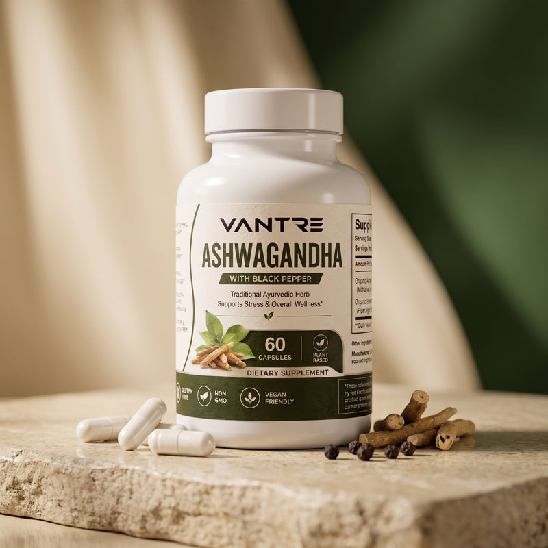 Organic Ashwagandha 650mg with Black Pepper – 60 Capsules | Dietary Supplement