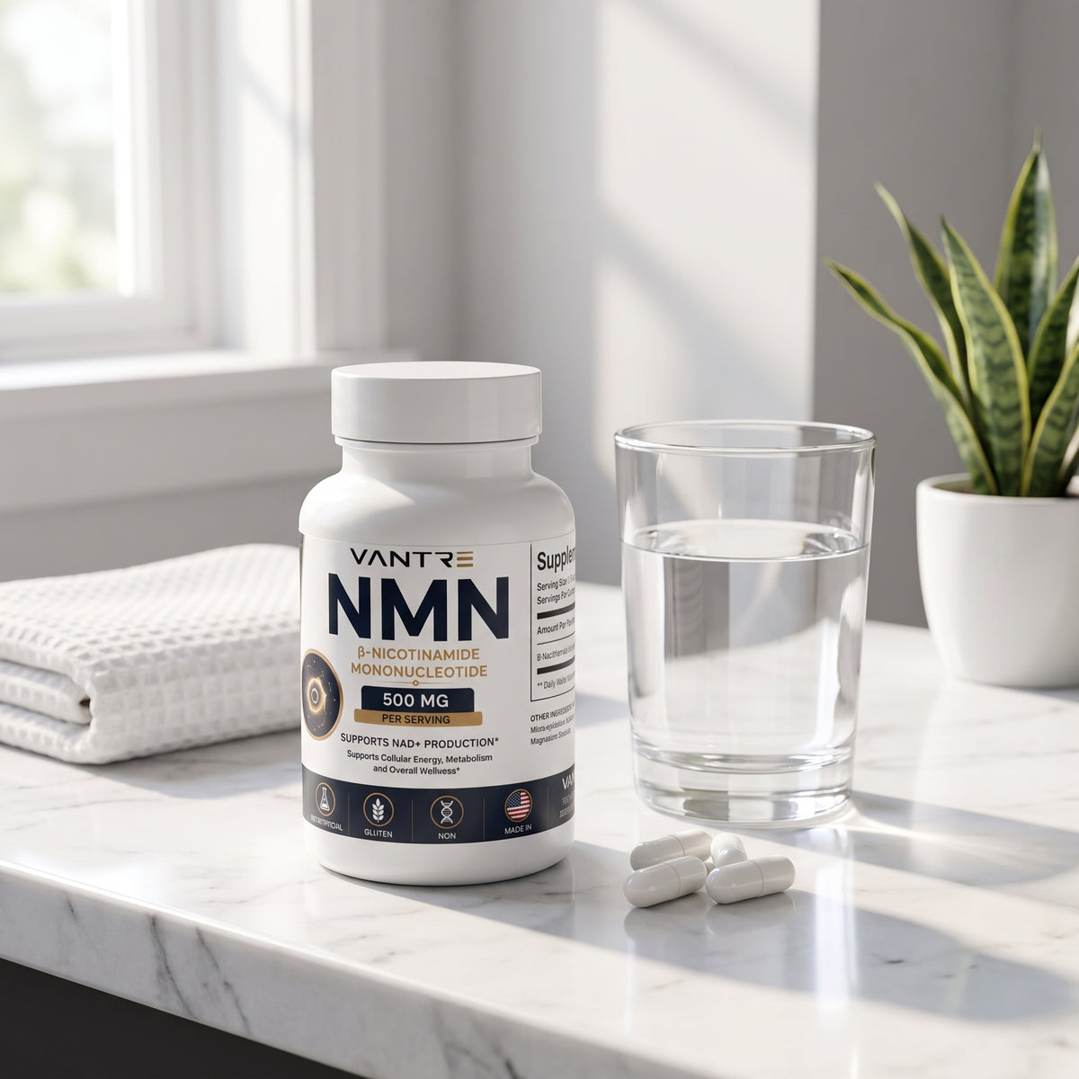 NMN 500mg Capsules – β-Nicotinamide Mononucleotide, 30 Capsules, NAD+ & Cellular Wellness Support